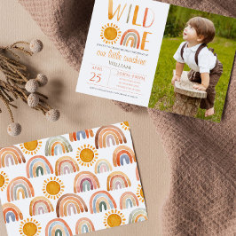 ワイルドワン1th誕生日の水色レインボーと太陽 招待状