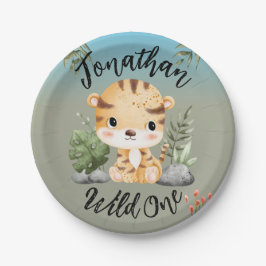 ワイルドワン かわいいサファリ動物 トラ 1歳の誕生日 ペーパープレート