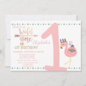 ワイルドワン、アローズ、ドリームキャッチャーFlamingo誕生日 招待状 (正面)