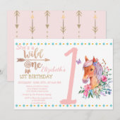 ワイルドワン、アローズ、ポニー フラワーズ バースデー インビテーション (正面/裏面)