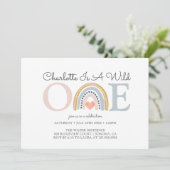 ワイルドワン ウォーターカラーレインボー 女の子の1歳誕生日 招待状 (スタンド正面)