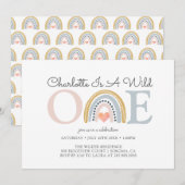 ワイルドワン ウォーターカラーレインボー 女の子の1歳誕生日 招待状 (正面/裏面)