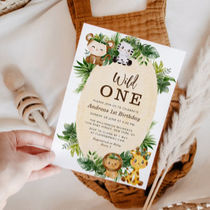 ワイルドワン  ウッドランドジャングルの誕生日招待状 招待状