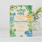 ワイルドワン, カラフルでかわいい恐竜の1歳の誕生日 招待状 (スタンド正面)