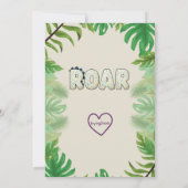 ワイルドワン, カラフルでかわいい恐竜の1歳の誕生日 招待状 (裏面)