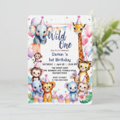 ワイルドワン キュートアニマルズ バルーン ボーイ 1歳誕生日パーティー 招待状 (スタンド正面)