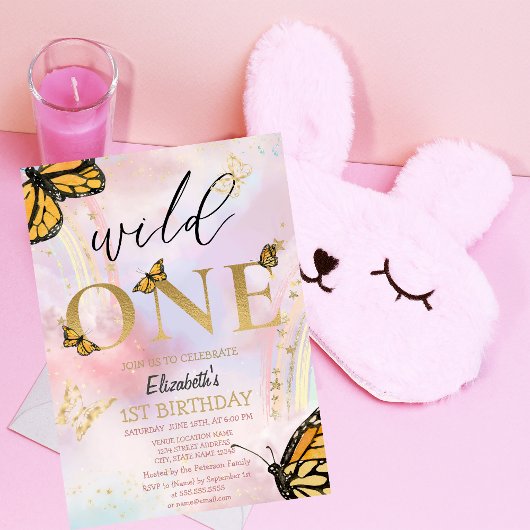 ワイルドワン ゴールドバタフライ レインボー 誕生日 招待状