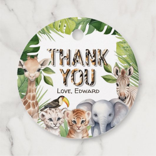 ワイルドワン、サファリ動物をテーマにした男の子1歳の誕生日 フェイバータグ (裏面)