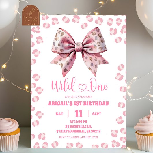 ワイルドワン サファリ柄 ボウ 1歳誕生日 招待状