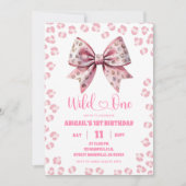 ワイルドワン サファリ柄 ボウ 1歳誕生日 招待状 (正面)