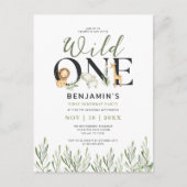 ワイルドワン サファリ アニマル 男の子 1歳 誕生日 招待状 (正面)