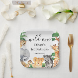ワイルドワン・ジャングルサファリ動物 1歳の誕生日パーティー ペーパープレート