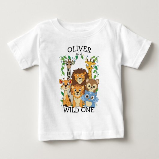 ワイルドワン  ジャングルサファリ ベビー 1歳誕生日 かわいい ベビーTシャツ (正面)