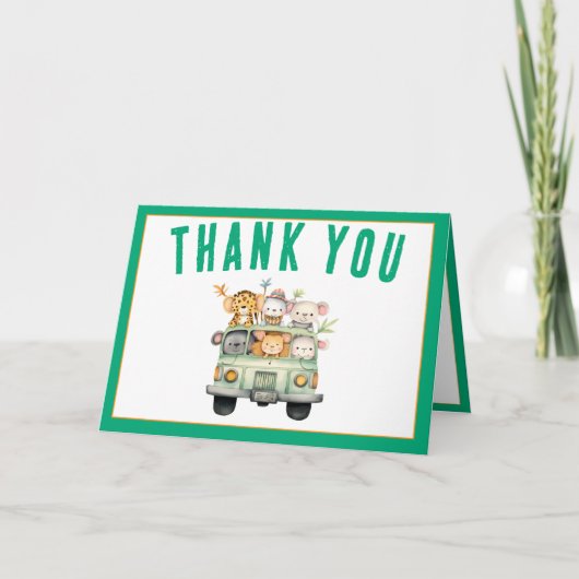 ワイルドワン ジャングルサファリ 動物 男の子 1歳誕生日 サンキューカード (正面)