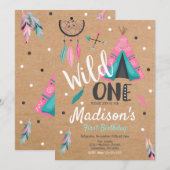 ワイルドワン ドリームキャッチャー ティピーの誕生日招待状 招待状 (正面/裏面)