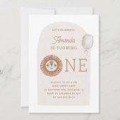 ワイルドワン | ニュートラルボホライオンファースト誕生日パーティー 招待状 (正面)