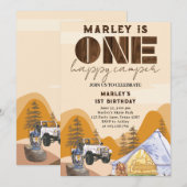 ワイルドワン ハッピーキャンパー ウッドランド 1歳の誕生日 招待状 (正面/裏面)