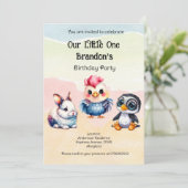 ワイルドワン ハッピー ファン ウッドランド アニマルズ ウォーターカラー 招待状 (スタンド正面)