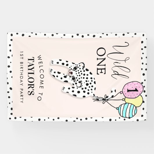 ワイルドワン | ヒョウ風船1歳の誕生日へようこそ 横断幕 (横)