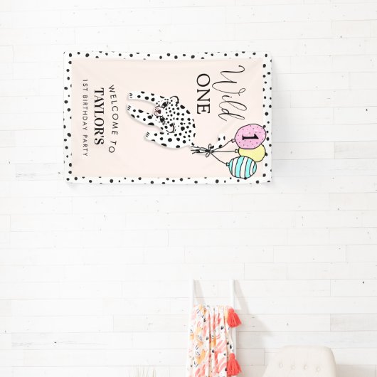 ワイルドワン | ヒョウ風船1歳の誕生日へようこそ 横断幕