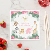 ワイルドワン – ピンクサファリガール初誕生日 スタンダードランチョンナプキン (インサイチュ)