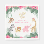 ワイルドワン – ピンクサファリガール初誕生日 スタンダードランチョンナプキン (正面)