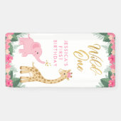 ワイルドワン – ピンクサファリガール初誕生日 横断幕 (横)