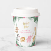 ワイルドワン – ピンクサファリガール初誕生日 紙コップ (裏面)