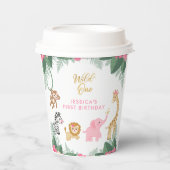 ワイルドワン – ピンクサファリガール初誕生日 紙コップ (正面)