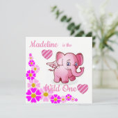 ワイルドワン ファーストバースデー カード インビテーション ゾウ (スタンド正面)