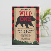 ワイルドワン ベアー レッド バッファロー プライド 1歳の誕生日 招待状 (スタンド正面)