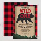 ワイルドワン ベアー レッド バッファロー プライド 1歳の誕生日 招待状 (正面/裏面)