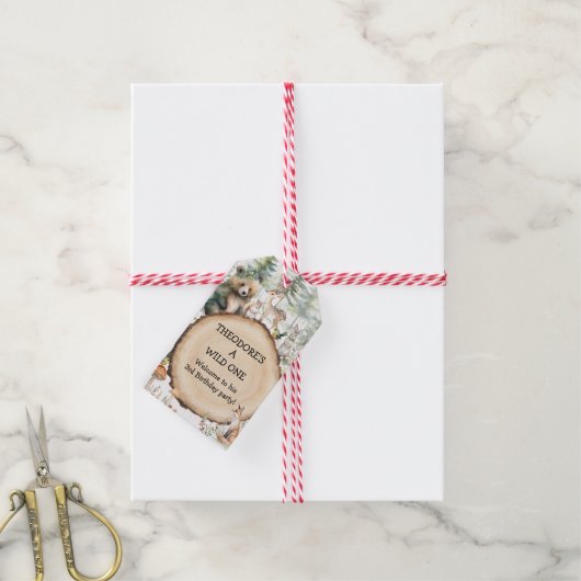 ワイルドワン ベア デアー ウッドランド フォレスト バースデーパーティー ギフトタグ (より糸付き)