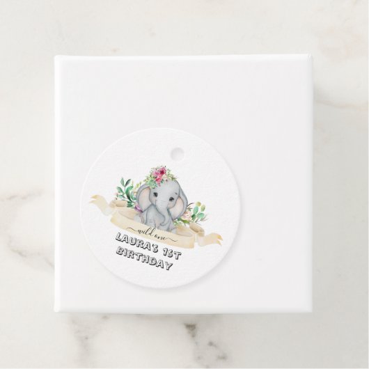 ワイルドワン – ベビーゾウと花の誕生日 フェイバータグ (インサイチュ)