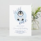 ワイルドワン ベビーペンギン 1歳の誕生日 招待状 (スタンド正面)