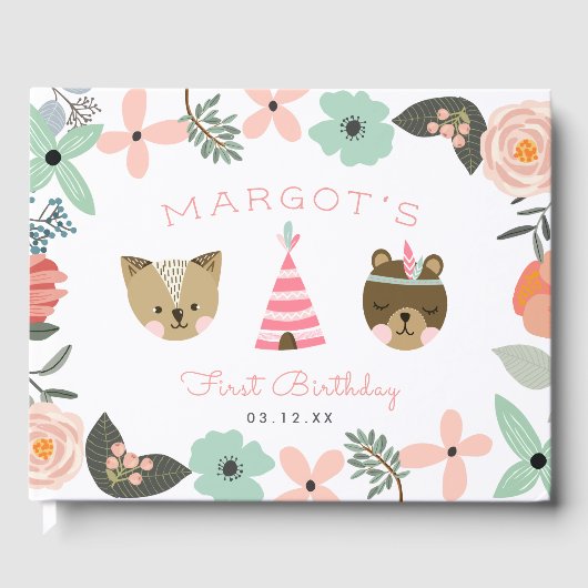 ワイルドワン |ボホキャンプテーマファーストバースデーパーティー ゲストブック (正面)