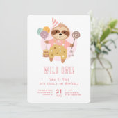 ワイルドワン ボホ スロース ピンク 1歳の誕生日 招待状 (スタンド正面)