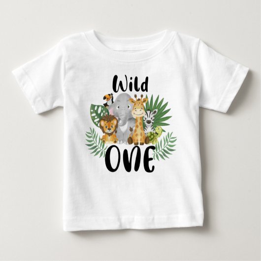 ワイルドワン ボーイ 1歳誕生日 ジャングルサファリ かわいい赤ちゃん ベビーTシャツ (正面)