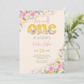 ワイルドワン マスタード＆ピンクワイルドフラワー 誕生日 招待状 (スタンド正面)