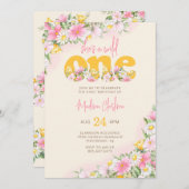 ワイルドワン マスタード＆ピンクワイルドフラワー 誕生日 招待状 (正面/裏面)