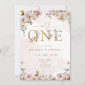 ワイルドワン ワイルドフラワーがピンクに染まる少女の誕生日 招待状 (正面)