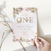 ワイルドワン ワイルドフラワーがピンクに染まる少女の誕生日 招待状