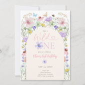 ワイルドワン ワイルドフラワーズ 花の女の子 ファーストバースデー 招待状 (正面)