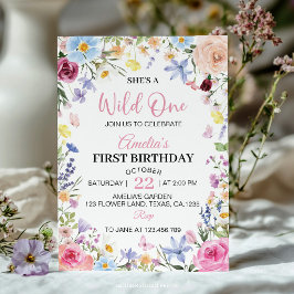 ワイルドワン+ワイルドフラワー+フラワーガーデンお誕生日おめでとう 招待状