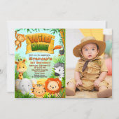 ワイルドワン – 写真招待状付きサファリ動物 招待状 (正面)