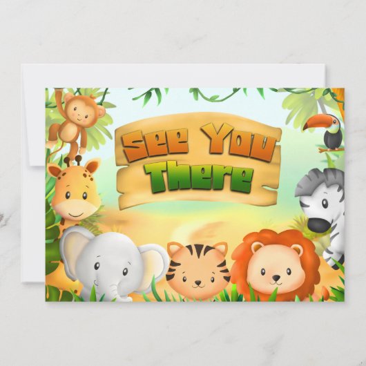ワイルドワン – 写真招待状付きサファリ動物 招待状 (裏面)
