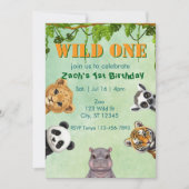 ワイルドワン、動物園の動物の1歳の誕生日パーティー招待状 招待状 (正面)