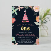 ワイルドワン |最初の誕生日パーティー 箔招待状 (立ち正面)