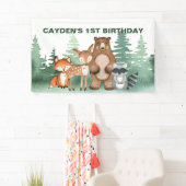 ワイルドワン 森の動物 1歳の誕生日バナー 横断幕 (インサイチュ)