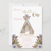 ワイルドワン、矢印、テント、花最初の誕生日 招待状 (正面)